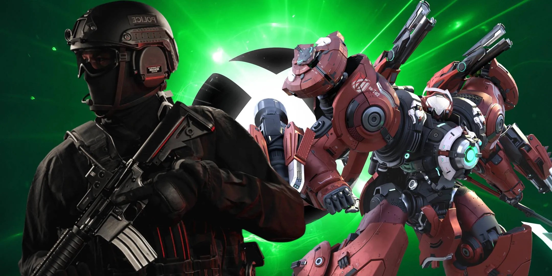 Break Mecha and characters ready or not in front of the Xbox Game Pass logo