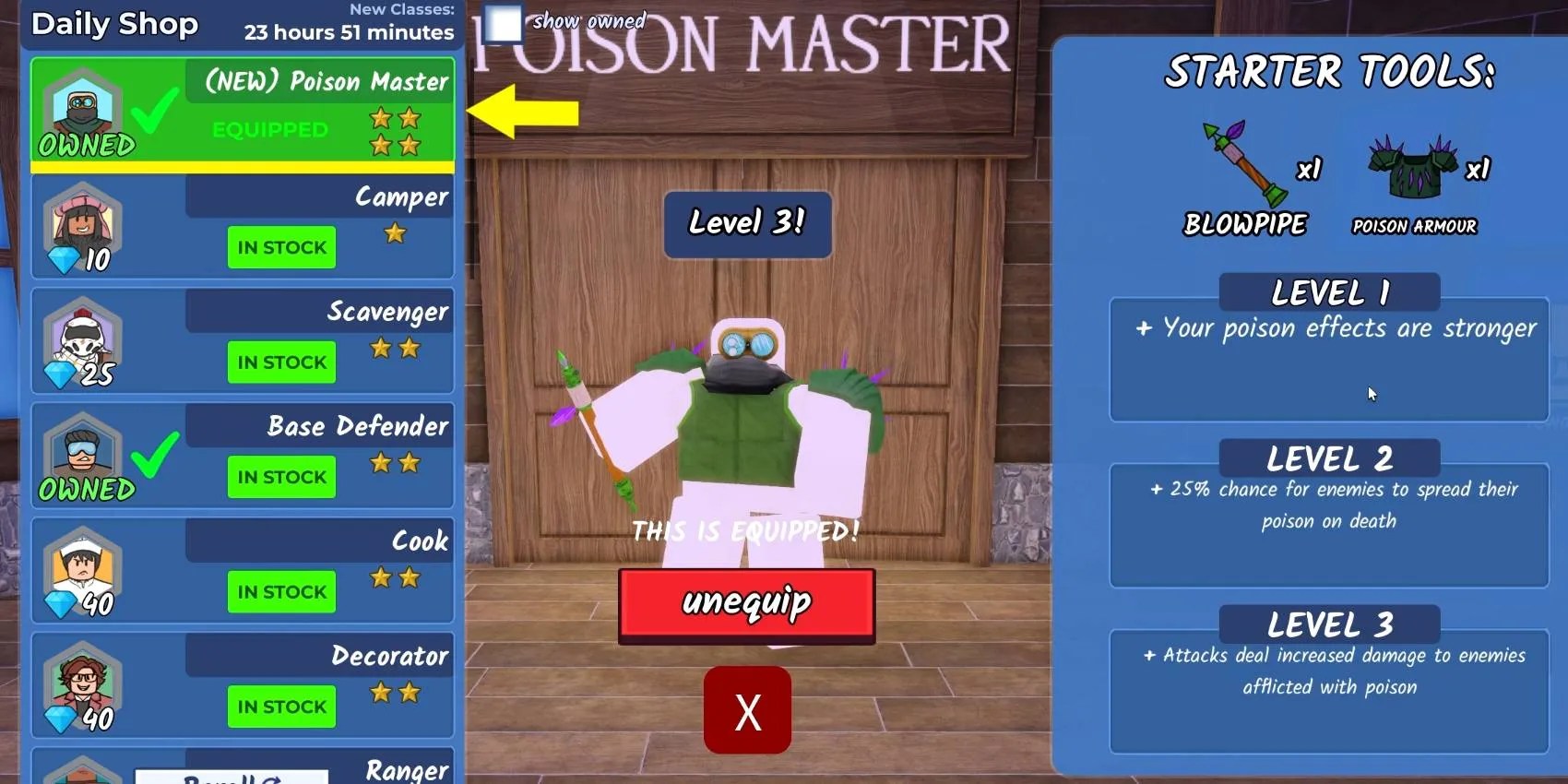 Clase magistral de Roblox Poison desbloqueada en 99 noches del juego del bosque