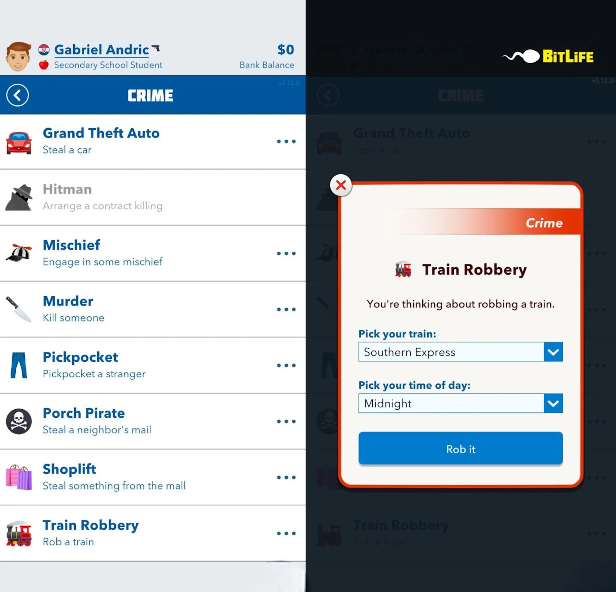 How to rob a train in bitlife