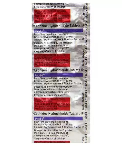 Obat ini mengandung cetirizine, sebagai anti histamin untuk mengurangi&nbsp;. Incid L 10mg Tab Bayer Zydus Pharma Pvt Ltd Buy Incid L 10mg Tab Online At Best Price In India Medplusmart
