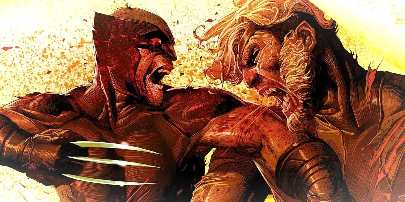 Wolverine is fighting Sabretooth head-to-head.