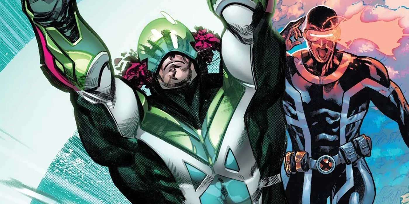 Scott as Captain Krakoa is posed next to his Cyclops uniform.