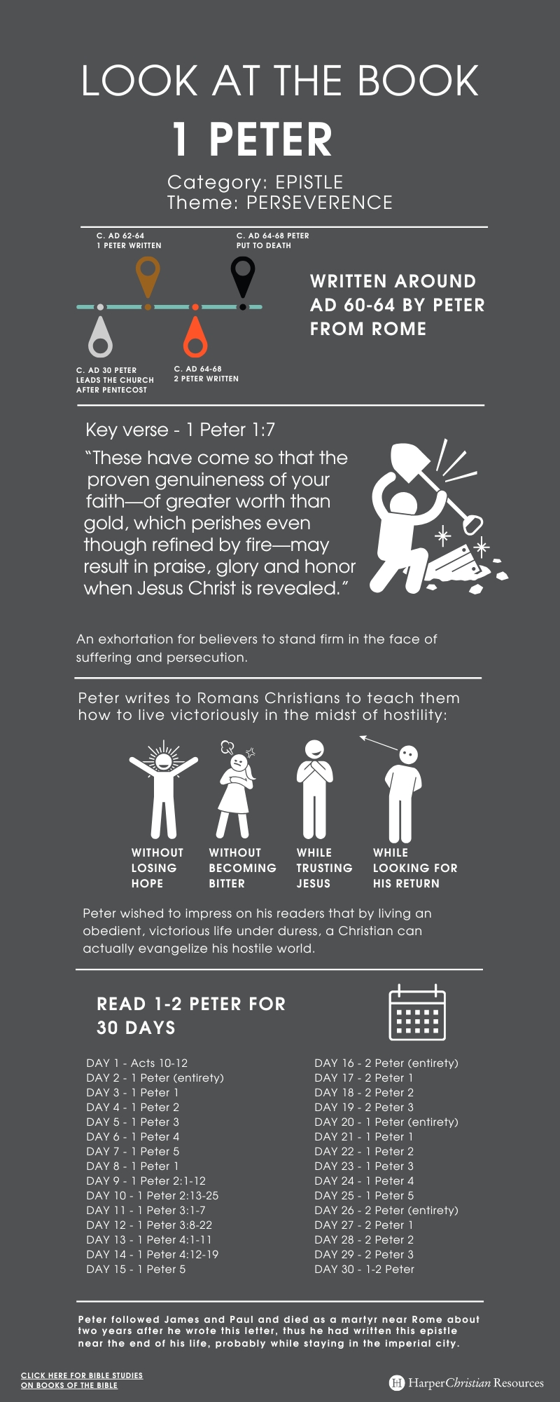 Infographic depicting major themes and content from 1 Peter