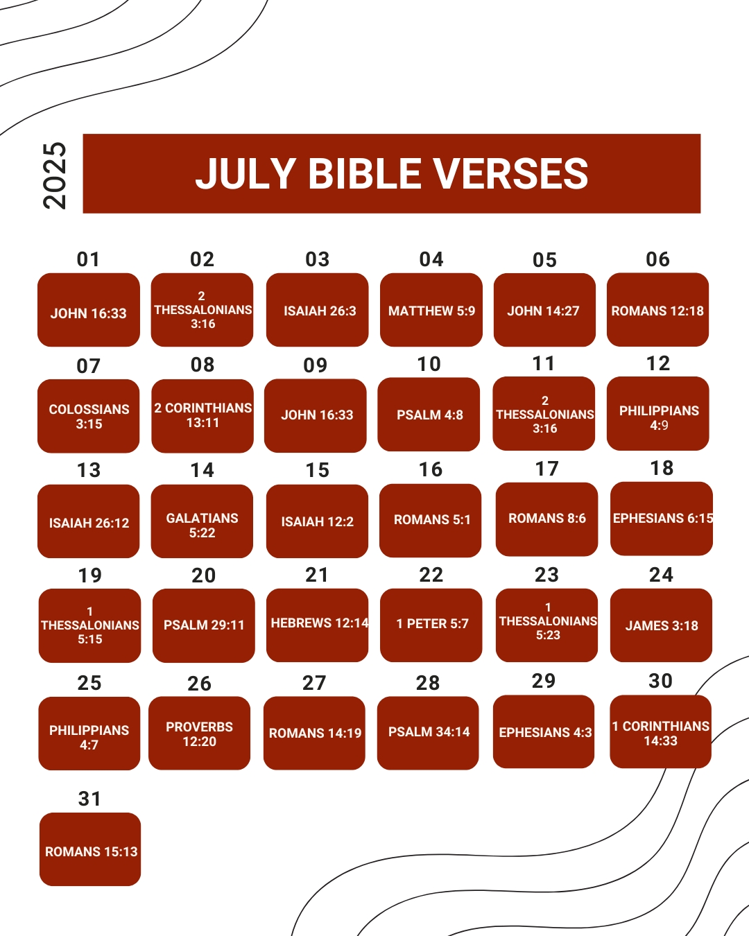 Calendar of Bible verses for July 2025