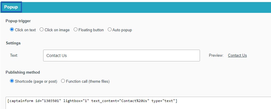 5) add the shortcode inside the page (or post) where you want your . Publishing Your Wordpress Form Using A Lightbox Captainform Wordpress Plugin Captainform