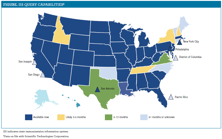 US map showing states that have IIS capabilities.
