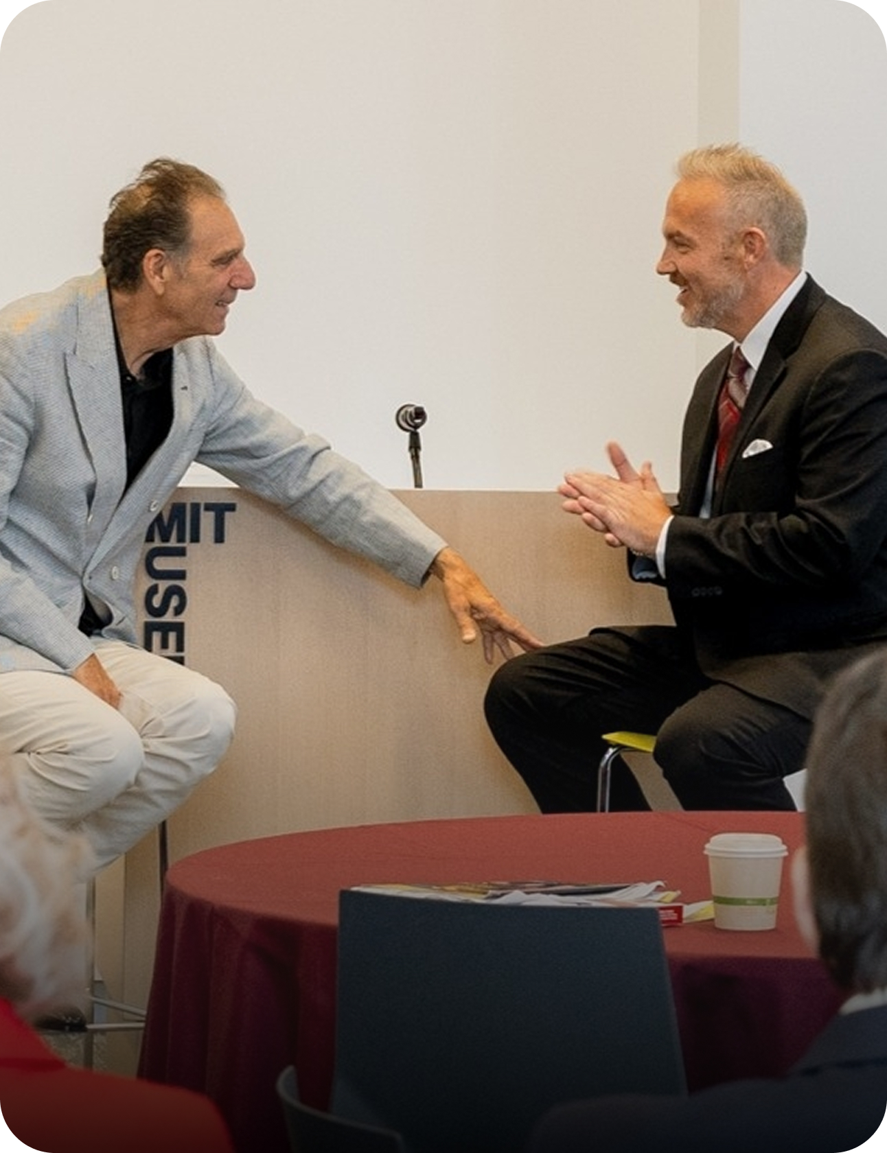 Dustin Emerson speaking to Michael Richards at MIT