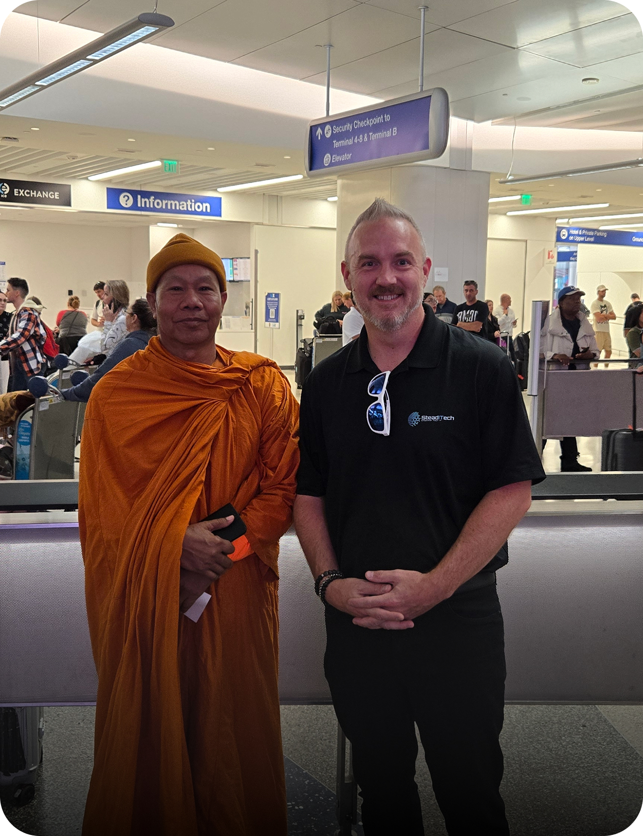 Dustin Emerson with a Monk at LAX