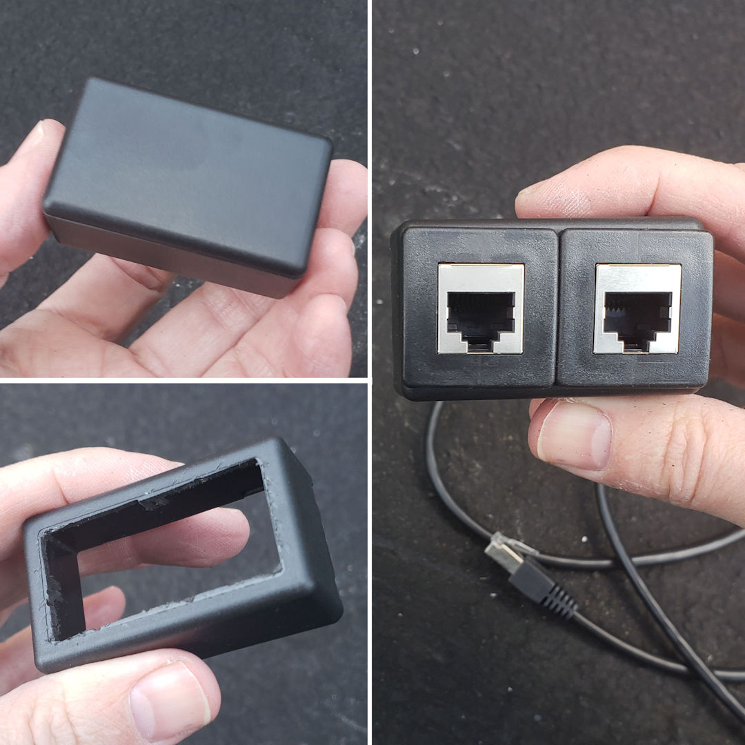 The junction box is made from a small plastic electronics project box...