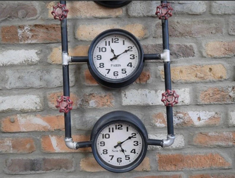 Triple steampunk industrial pipe clock.