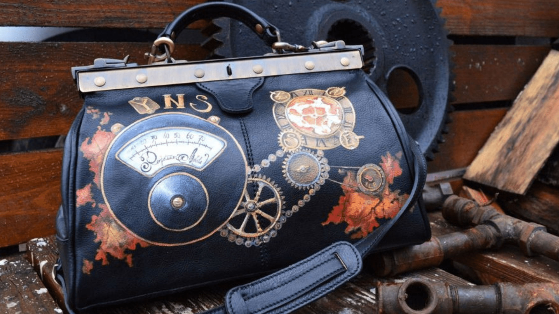 Hand Painted Steampunk Handbags By Inga Artworks.