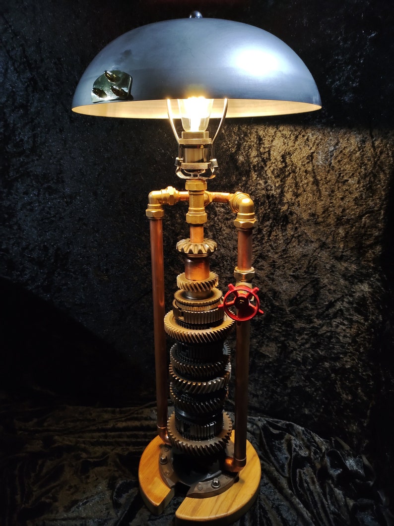 Industrial Steampunk/Dieselpunk Lamp made from used car parts. Created by Copperilluminate.