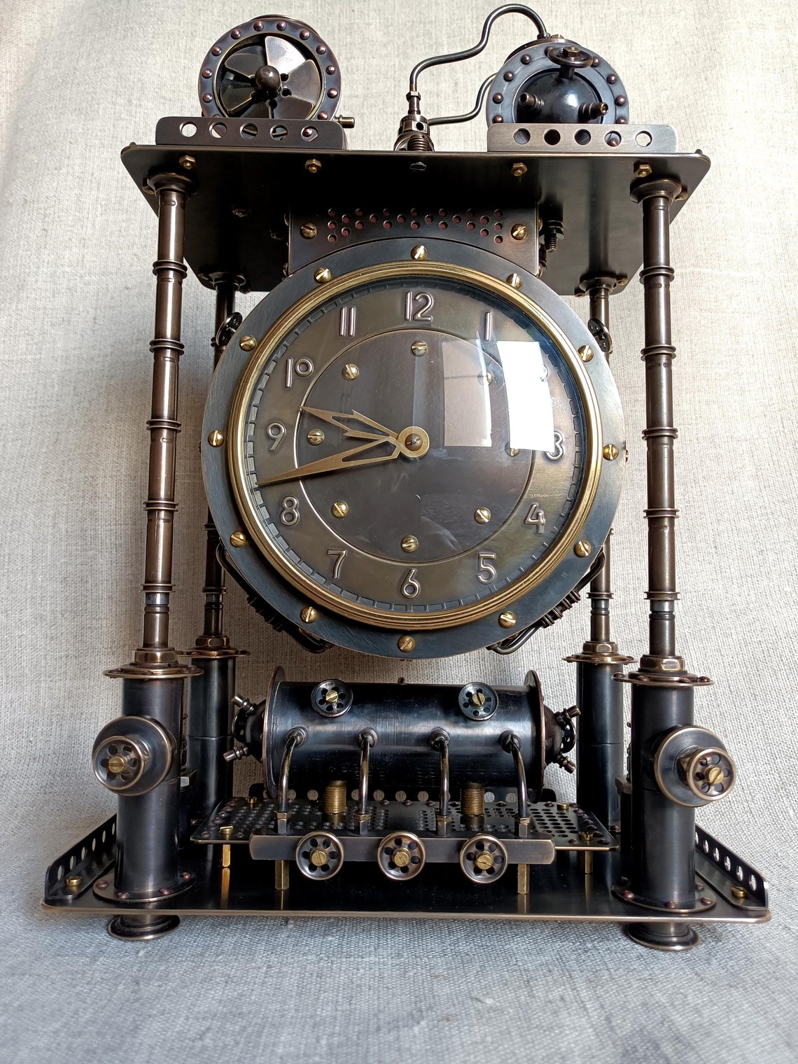 Steampunk Upcycled Forma Soviate Vesna Desk Top Clock. by The Time On The Wall.