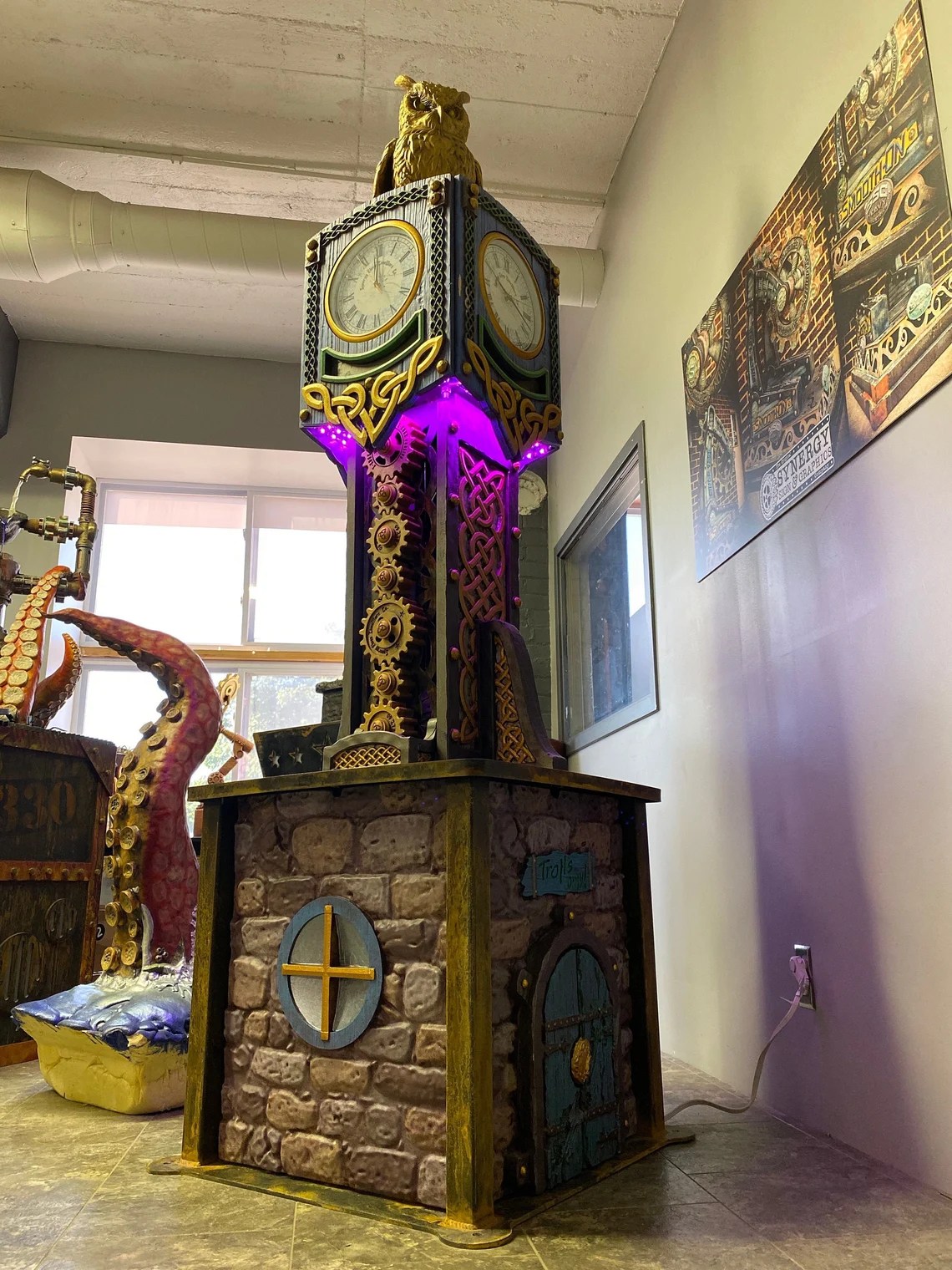 Kinetic Steampunk Clock Sculpture with Moving Gears by LegendaryFabrication.