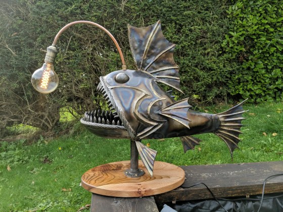 The Steampunk Angler Fish Lamp Sculpture by FerrumFabrefactum,