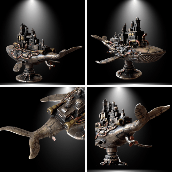Veronese Design Bronze Finish Steampunk Fifty Two Hertz Galactic Whale Warship Tabletop Statue.
