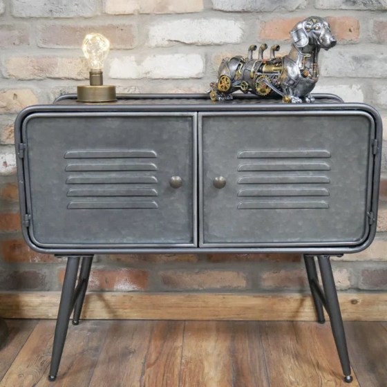 Rustic Industrial Cabinet | Steel Console Table | Utility Look Side Table | Weathered Metal by DesignInFocus