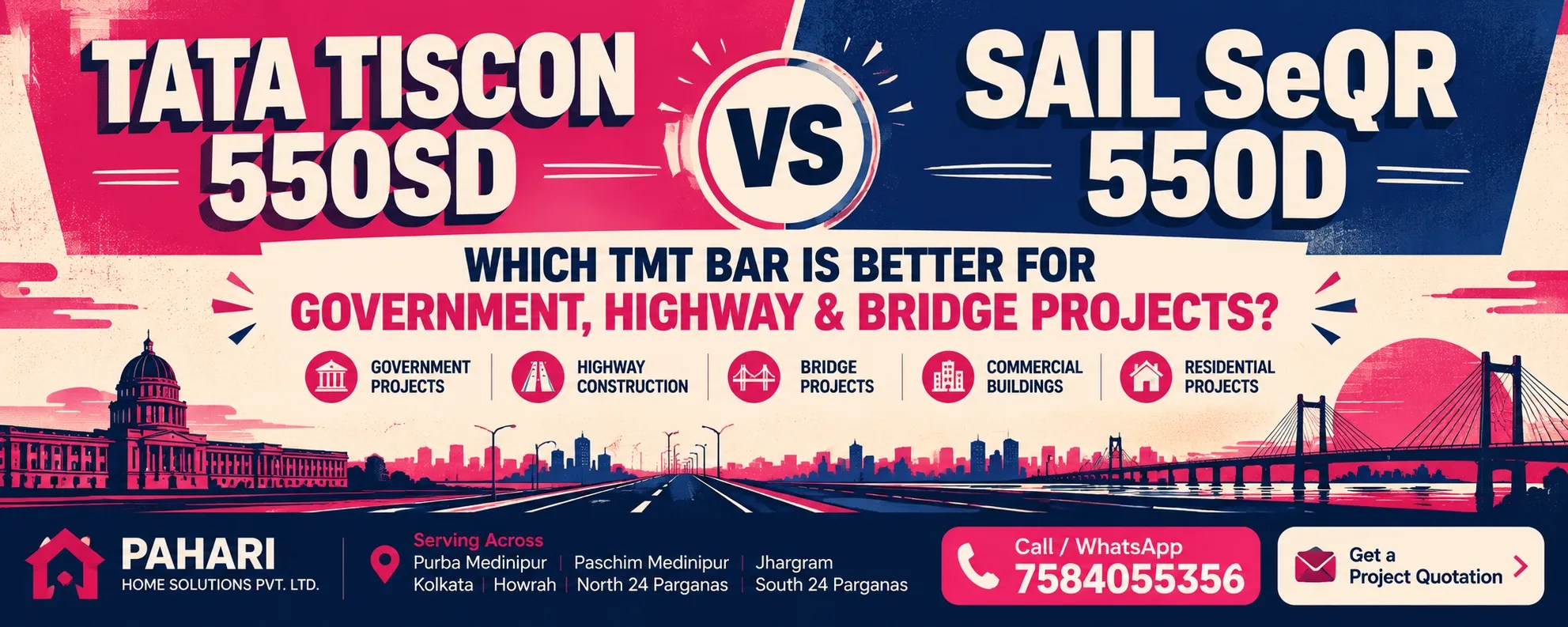 Tata Tiscon 550SD vs SAIL SeQR 550D: Which TMT Bar Is Better for Government, Highway & Bridge Projects?