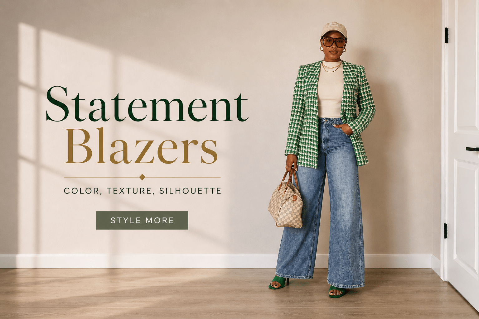 Black woman wearing a Green statement blazer for blog post how to style a statement blazer