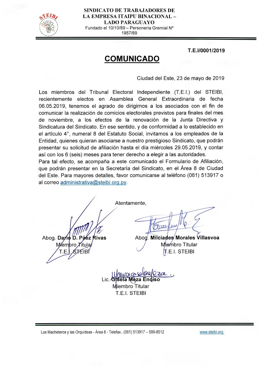 Elecciones en el STEIBI