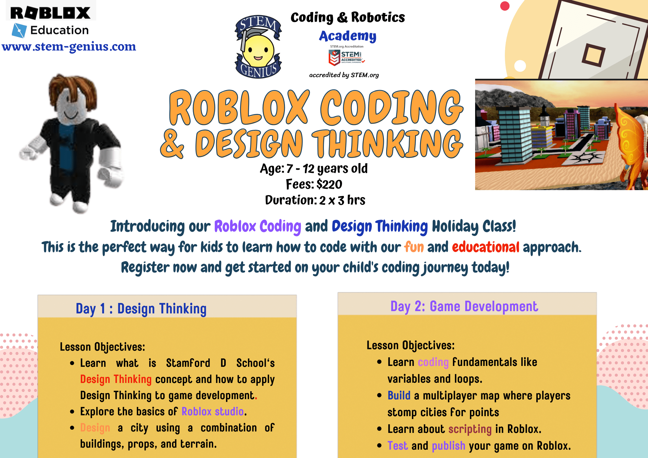 Holiday Classes STEM Genius Coding Robotics Academy Roblox Dec 
