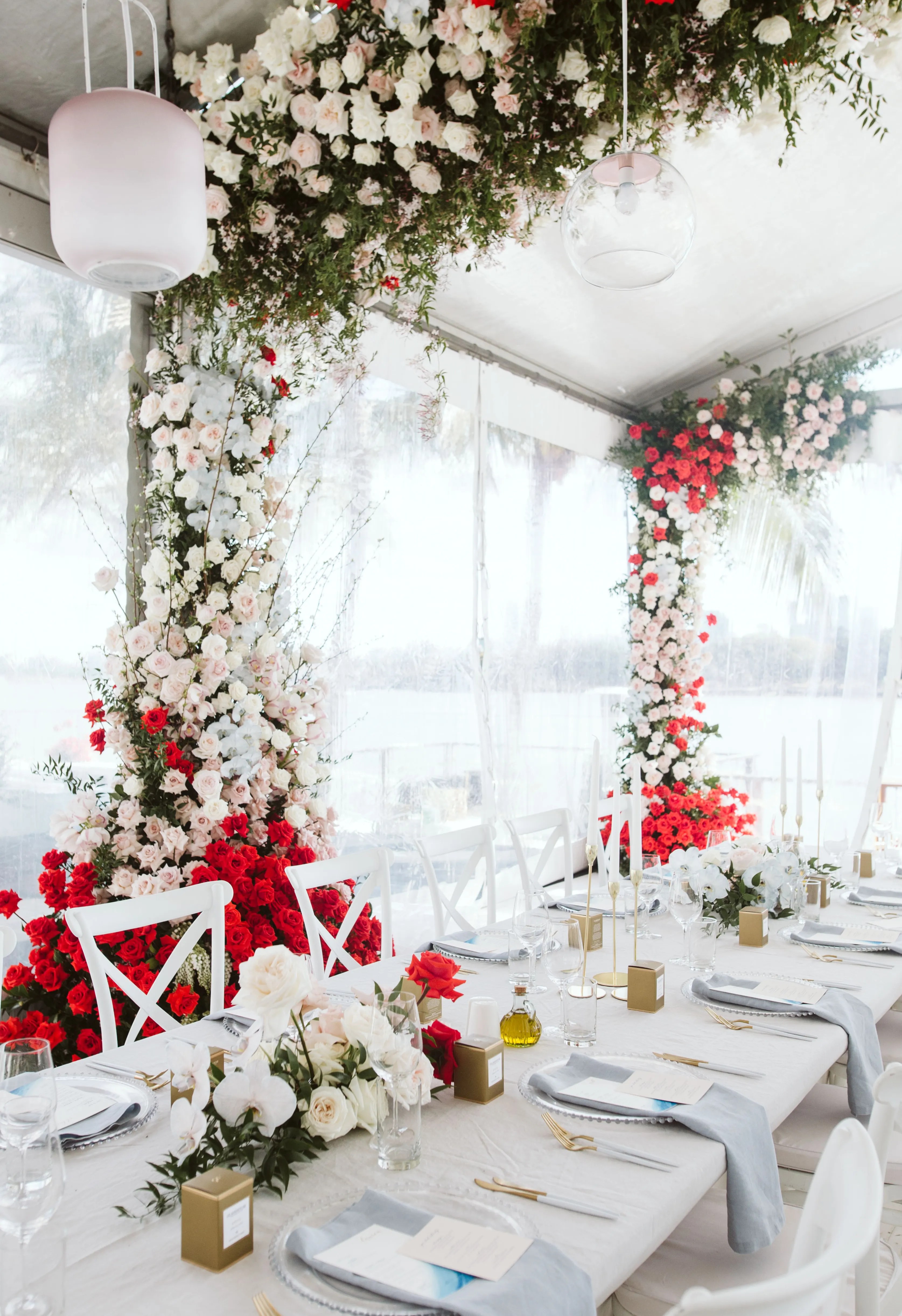 Brisbane Marquee White Red with Green Foliage