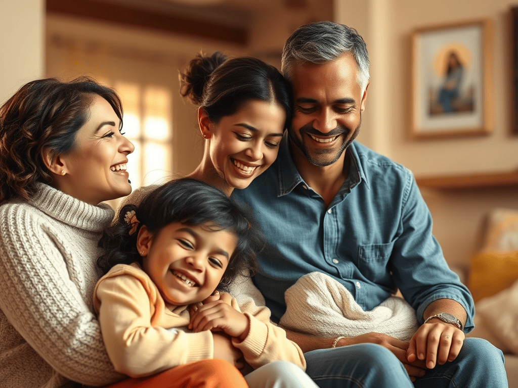 Loving Family hanging out together in their home.