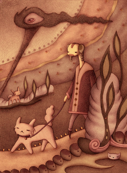 "Winston with Dog" (pencil, colored in Photoshop)