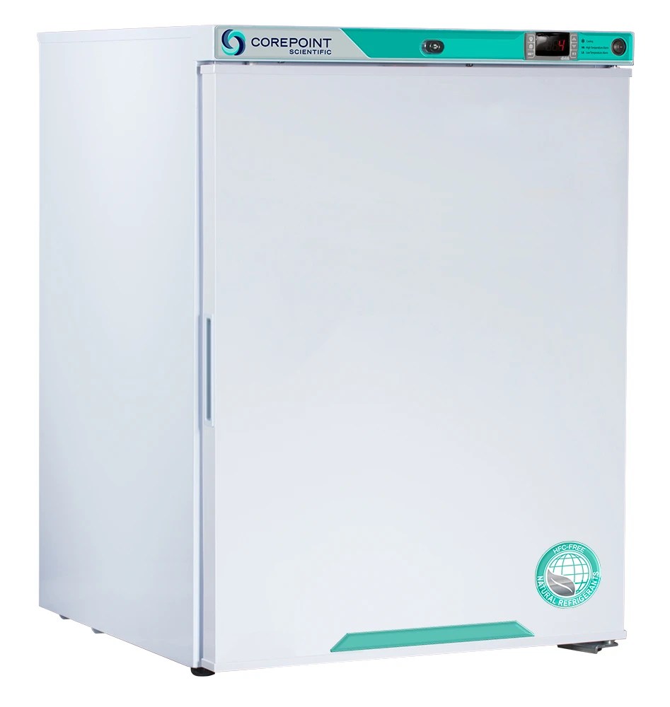 Corepoint Scientific White Diamond Series Undercounter Refrigerator, Freestanding, 5.2 Cu. Ft., Soli