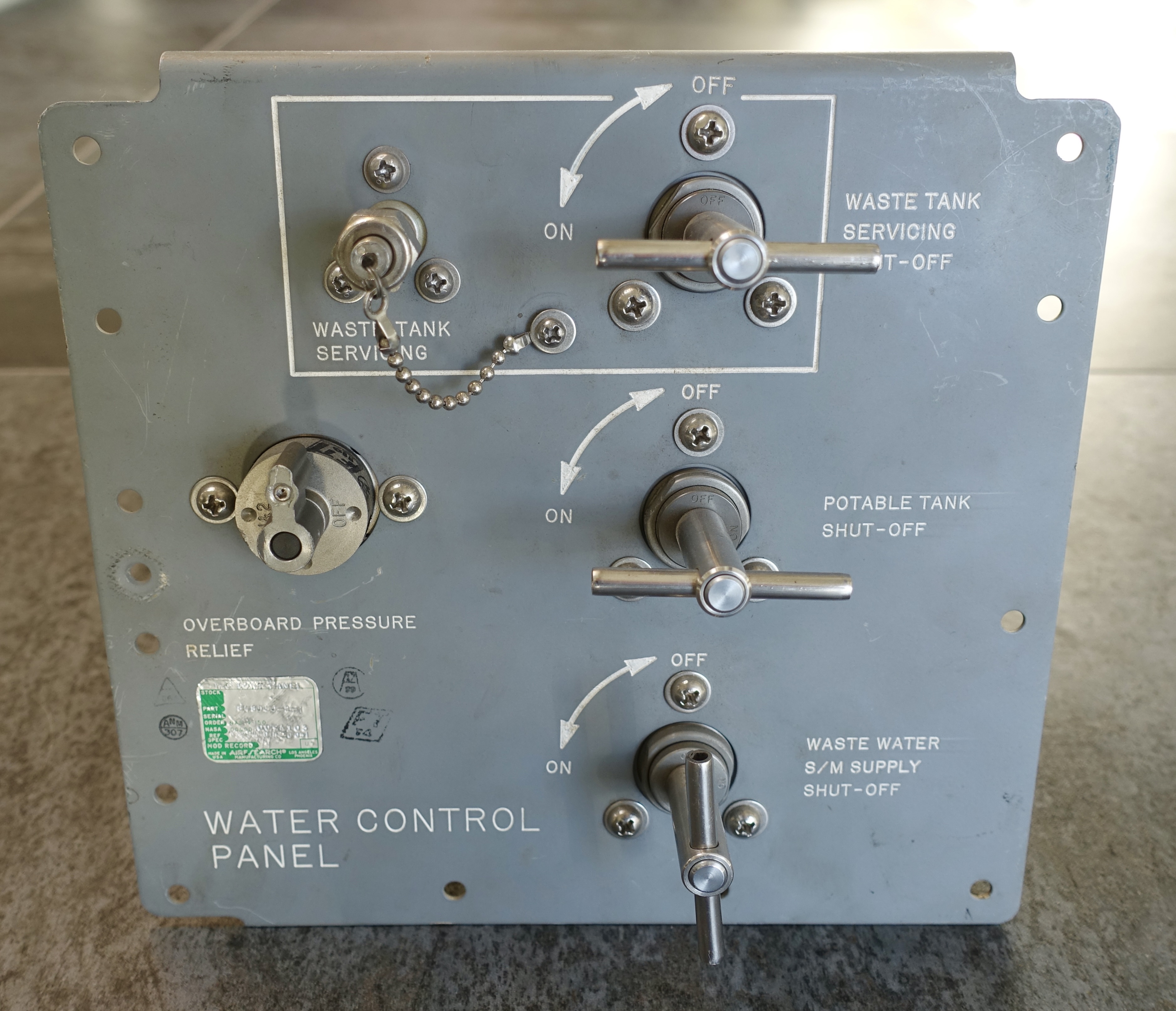 Apollo Command Module Water Control Panel