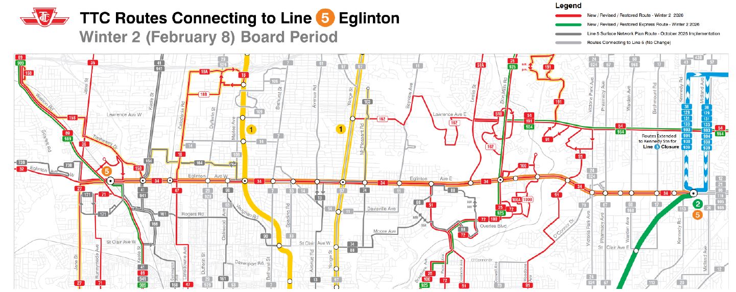 TTC Service Changes Effective February 8 2026 Steve Munro 20260208 Map 