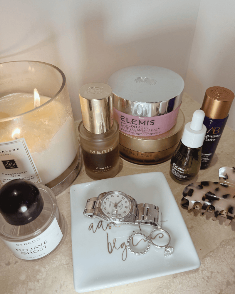 pretty photo of products I love on my vanity