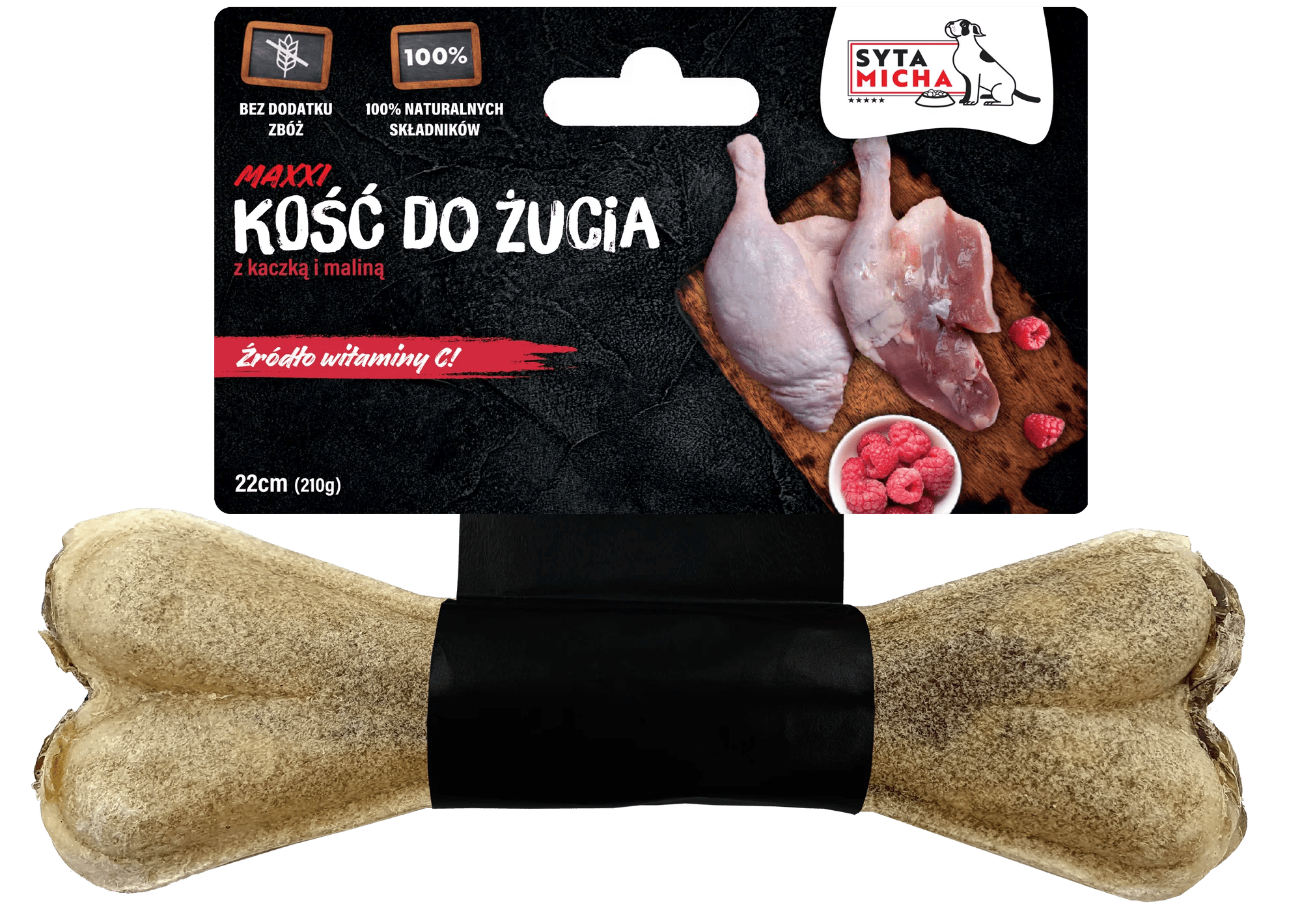 KOŚĆ DO ŻUCIA DLA PSÓW Z KACZKĄ I MALINAMI 22CM