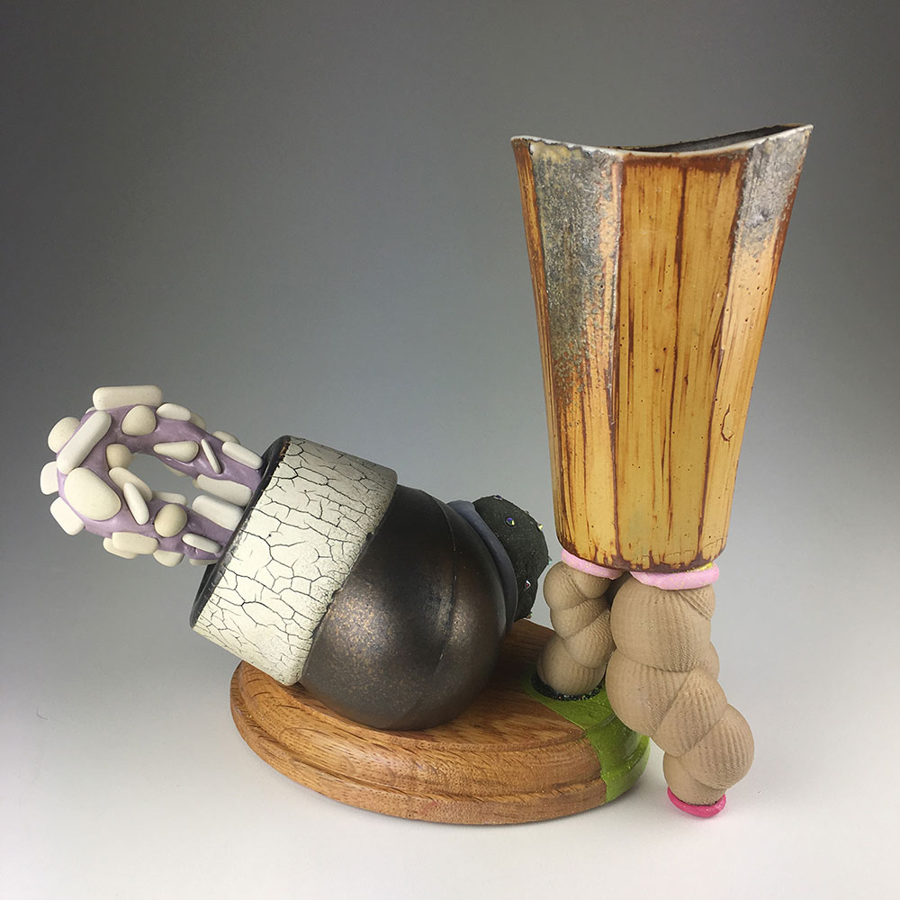 2018, Ceramic, wood, wood filament, epoxy, rhinestones, 6”x5”x4”
