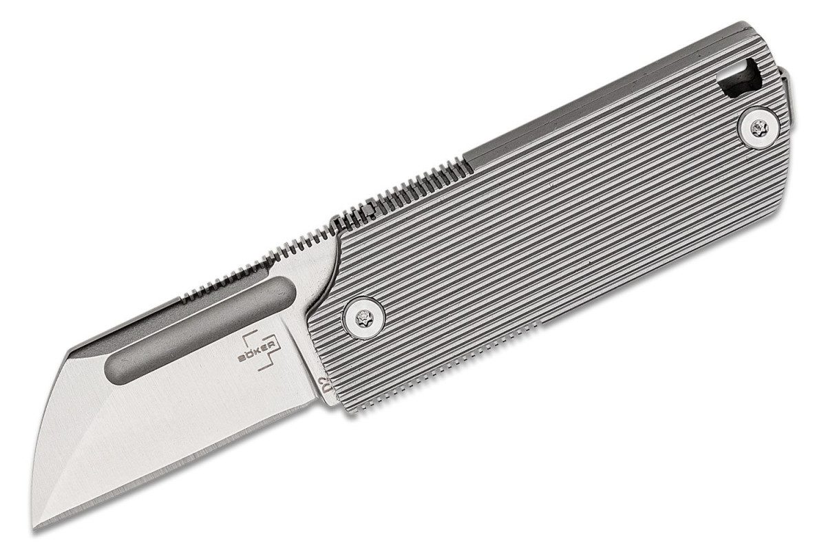 Boker Plus (01BO366) "BabyX" Manual Folder, 1.57" D2 Satin Sheepsfoot Blade, Textured Stainless Steel Handle, Frame Lock