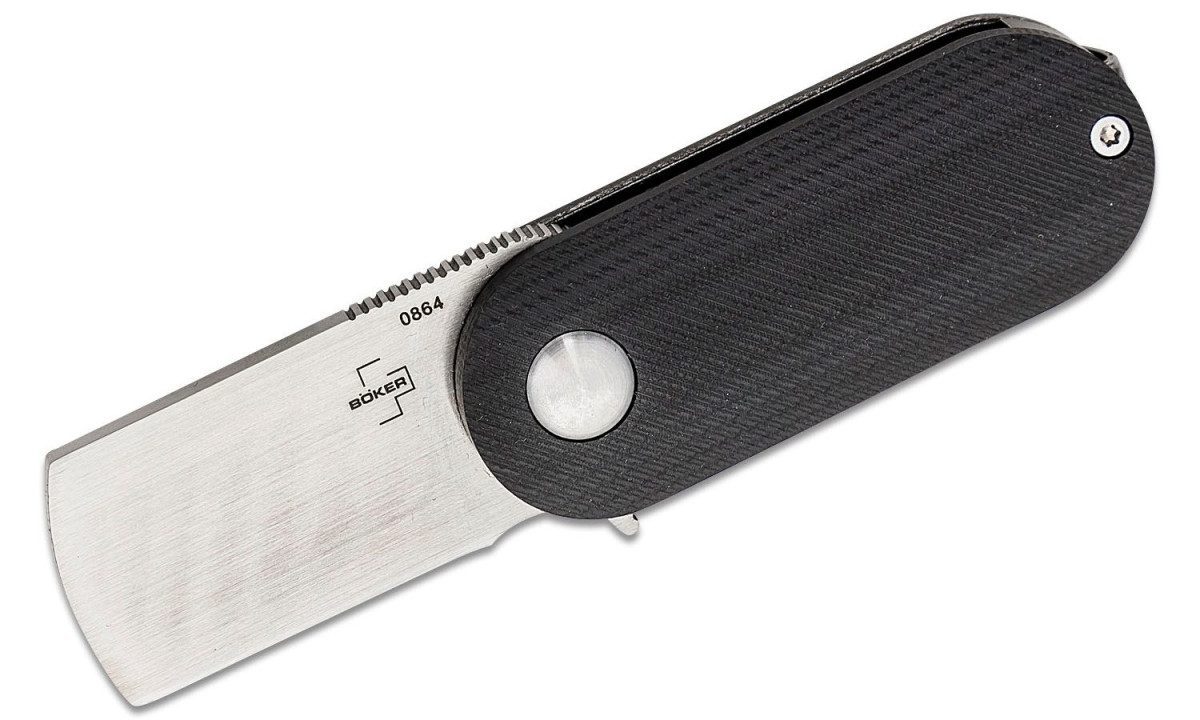 Boker Plus (01BO489) "Suiseki" Manual Folder, 1.54" D2 Satin Cleaver Blade, Black G-10/Black Stonewash Steel Handle, Frame Lock