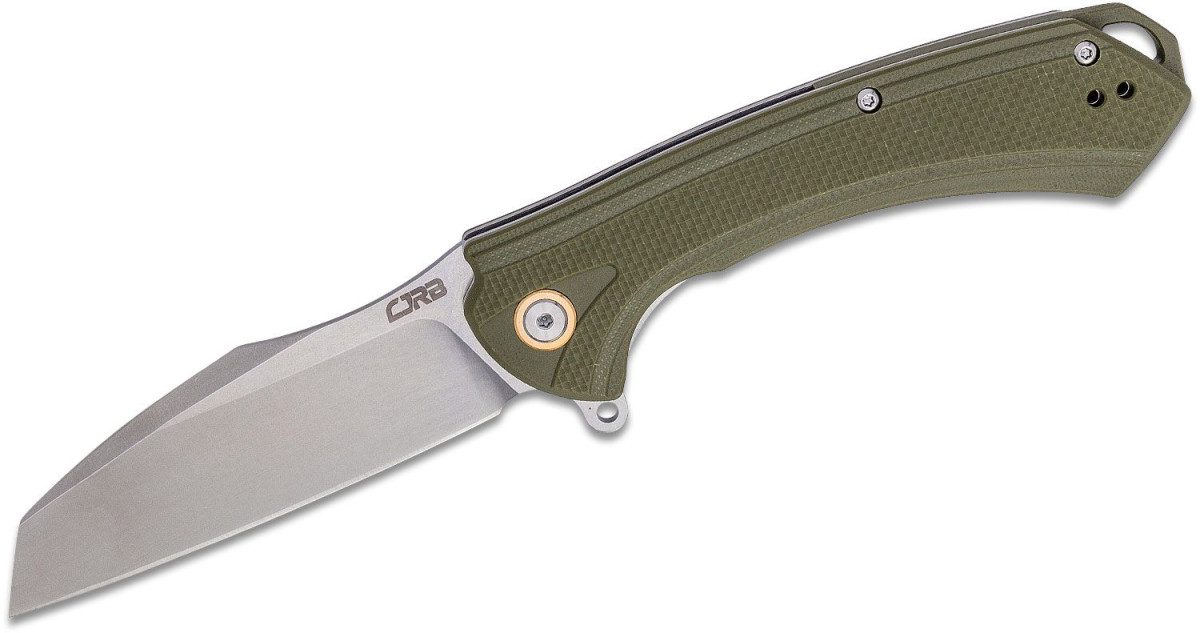 CJRB (J1909GNF) "Barranca" Manual Folder, 3.72" D2 Stonewash Modified Wharncliffe Blade, Green G-10 Handle, Liner Lock