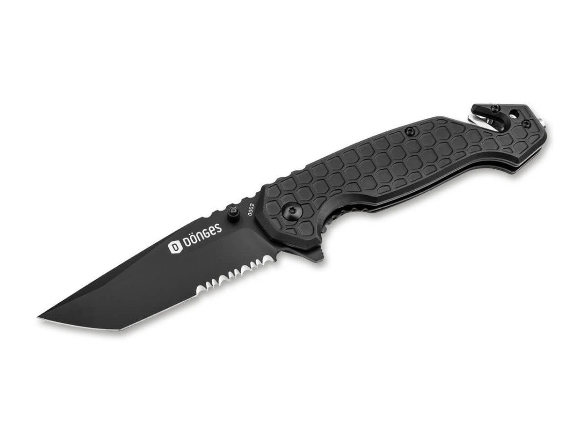 Boker Plus / Dönges (01DG003) "Basic Tactical" Manual Folder, 3.43" Black Partially Serrated Tanto Blade, Black Aluminum Handle, Liner Lock
