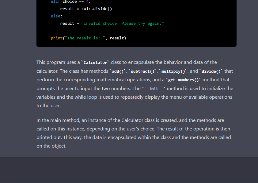 Using chat gpt with prompt Refactor the following Python code to use Object-oriented programming 4