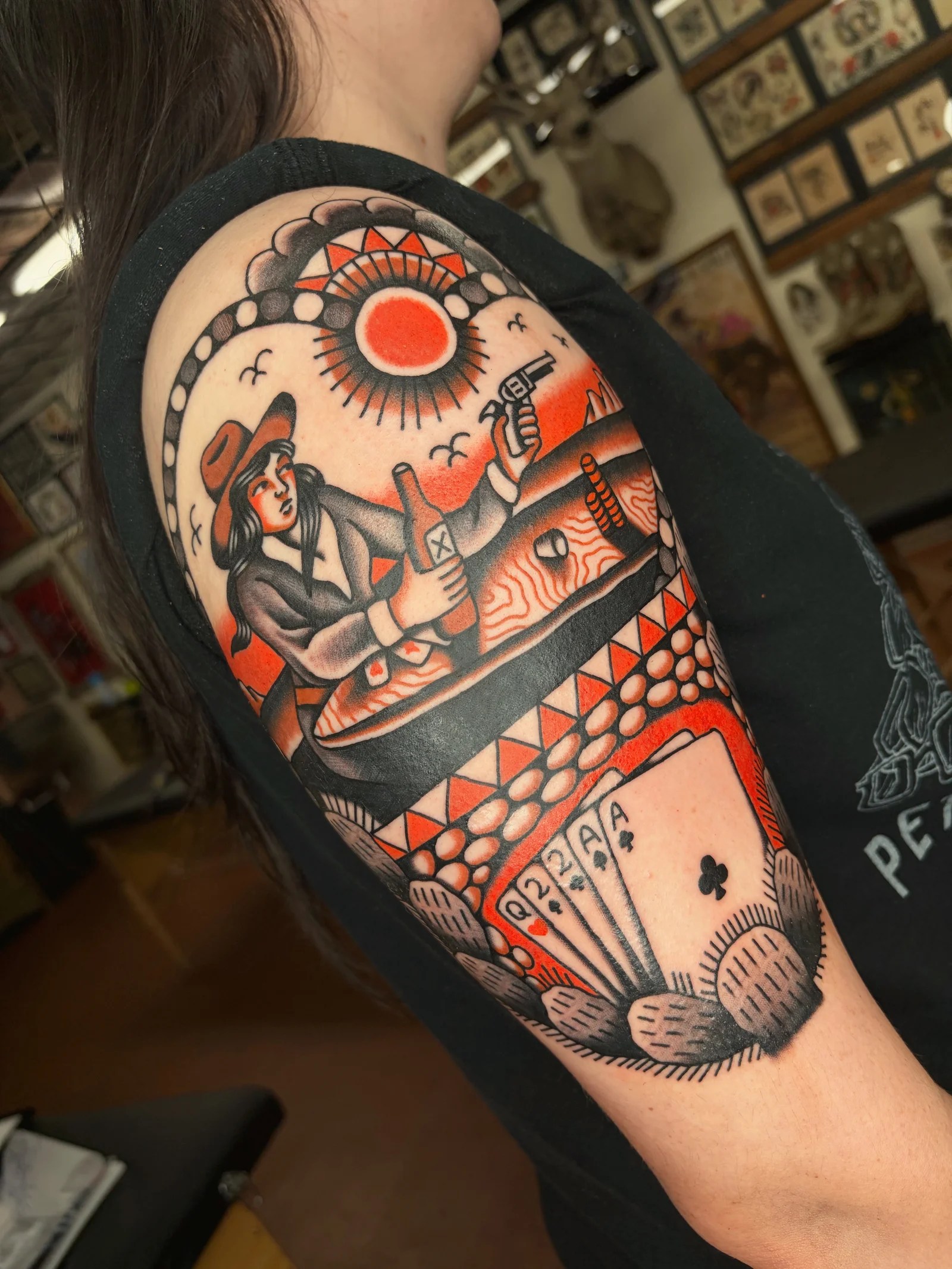 Western cowboy tattoo designed and tattooed by Zane Watrous
