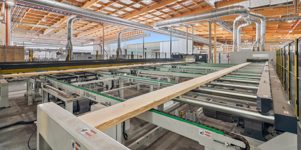 Inside lumber mill with wood cutting machinery | Stirling Machinery