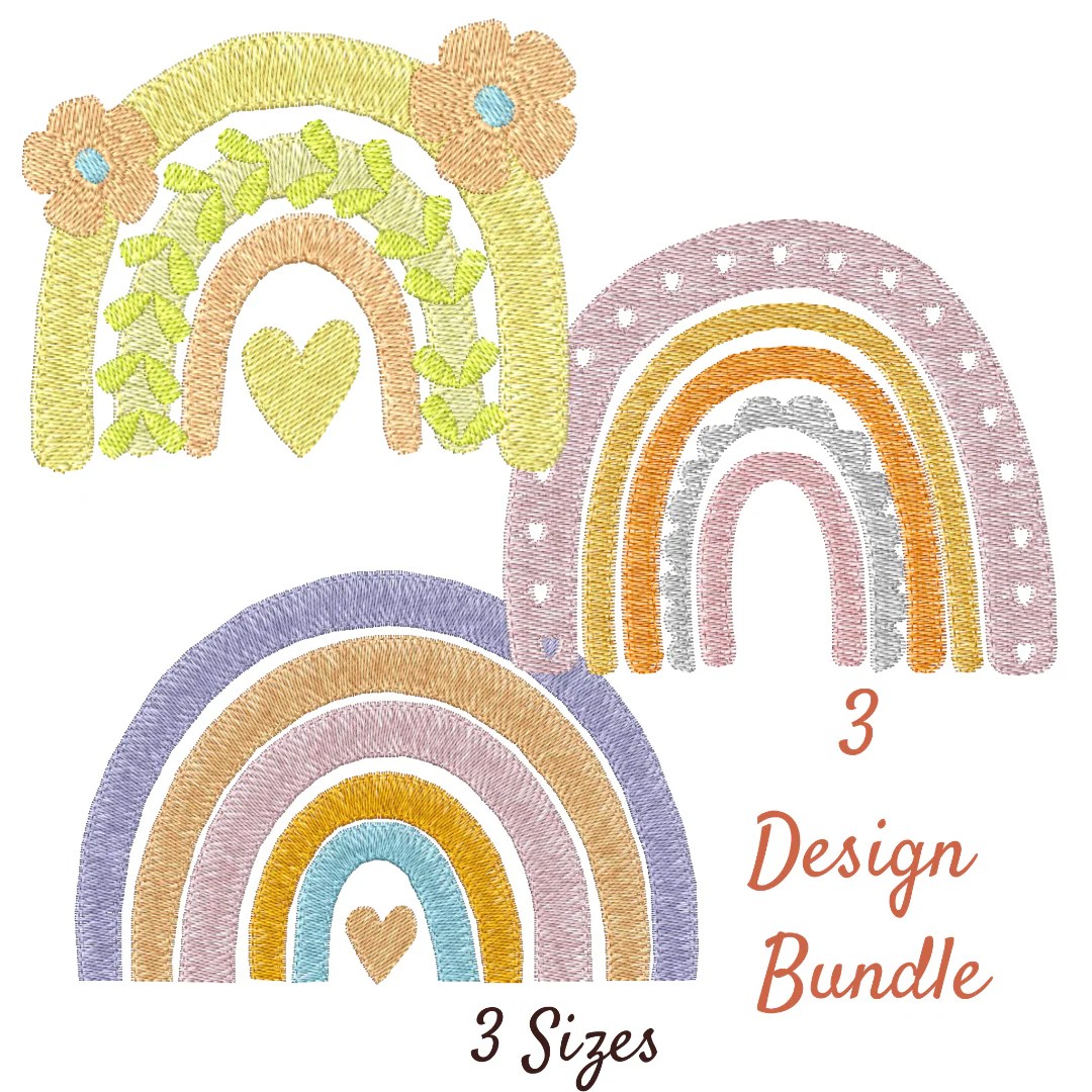Boho rainbow machine embroidery design bundle