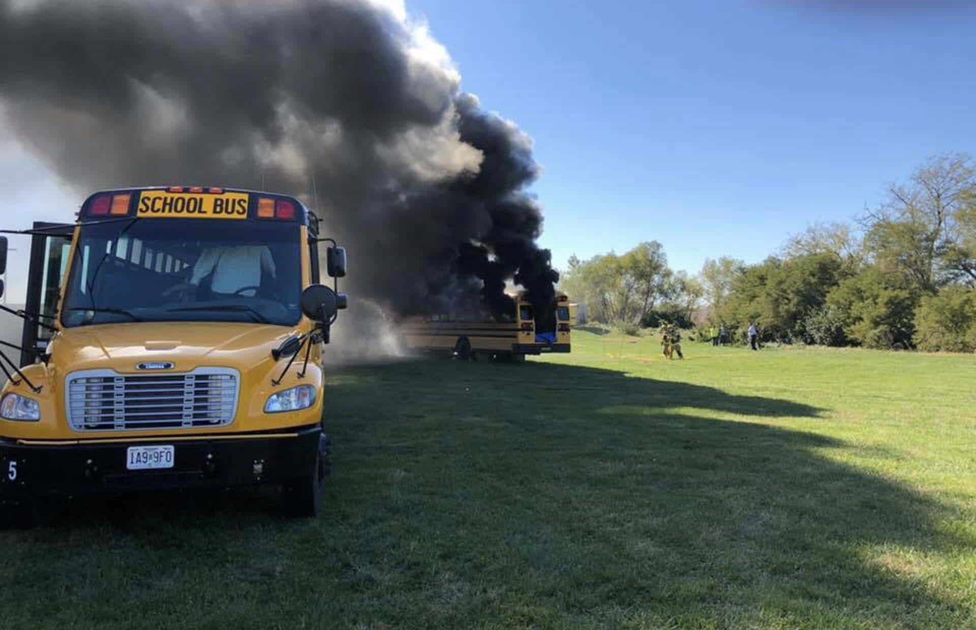 File photo of a controlled school bus fire.