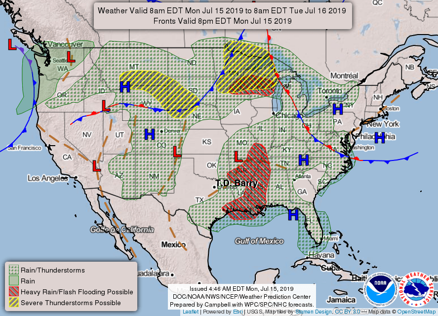 Map of weather in the United States