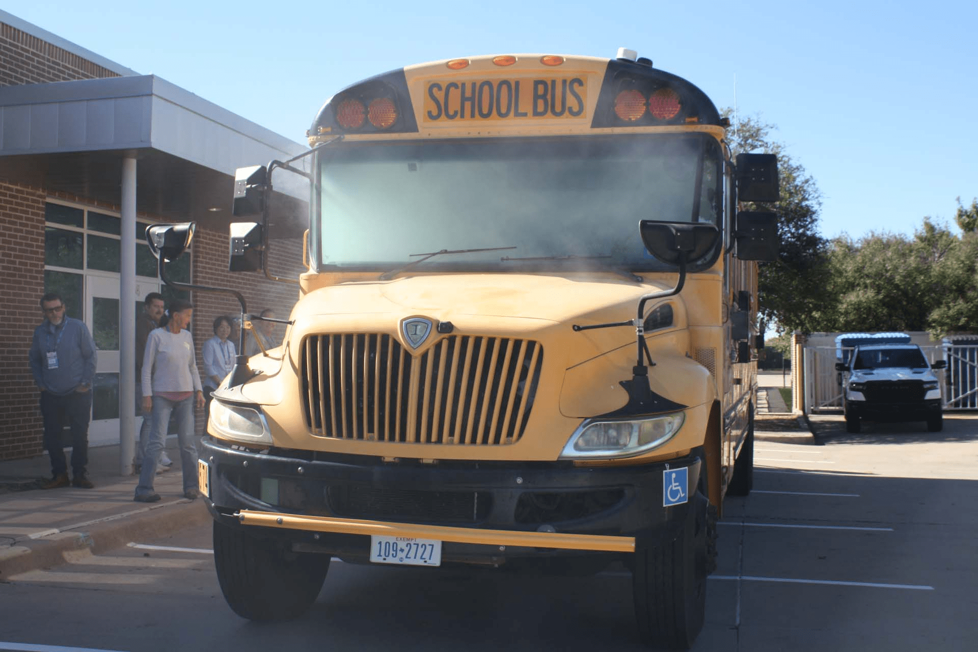 A school bus filled with theater smoke was used to practice emergency evacuations of students with special needs during the 2024 TSD Conference in Frisco, Texas. (Photo by Kristine Hannon)