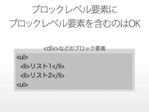 ブロックレベル要素にブロックレベル要素を含むのはOK