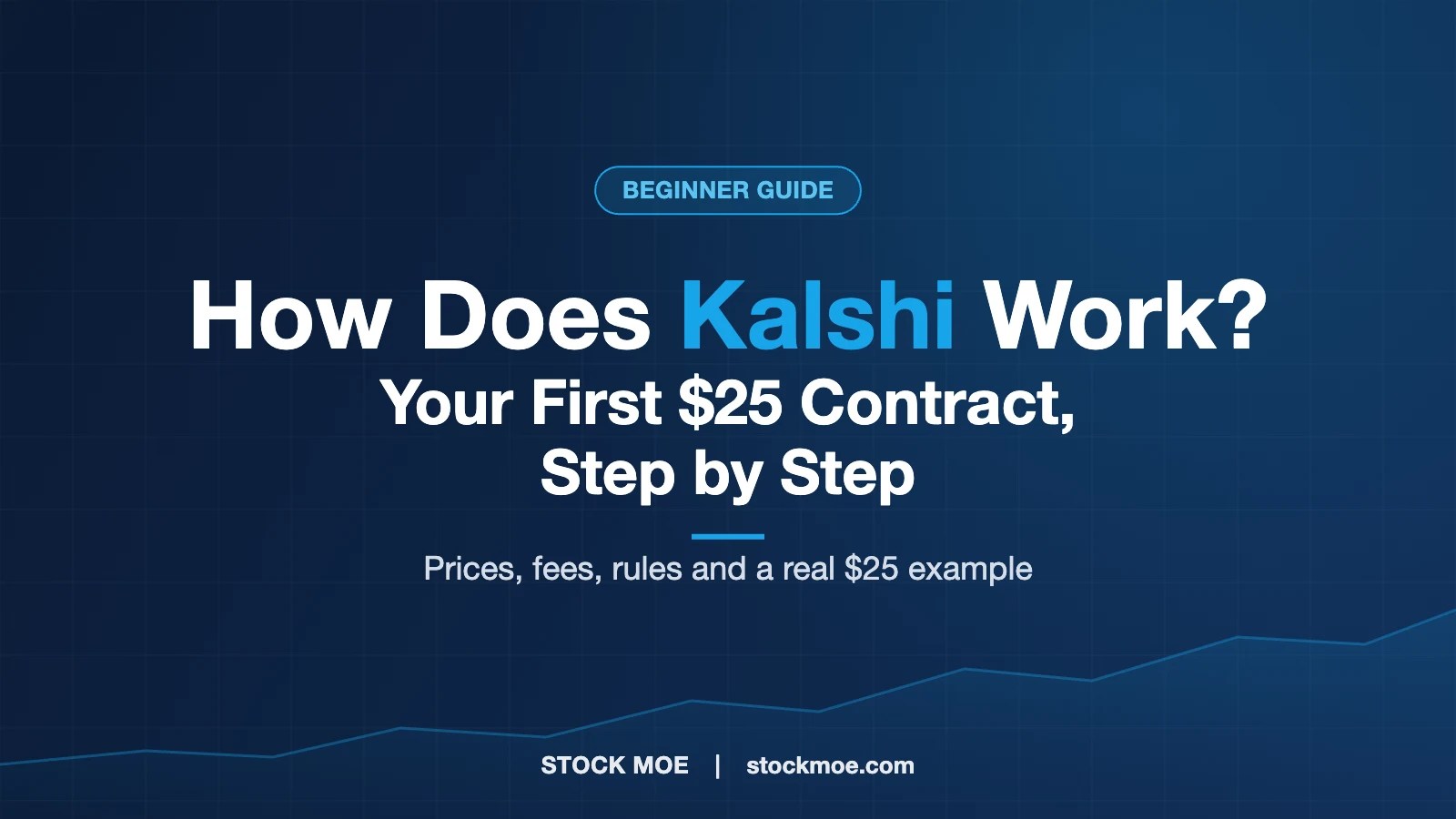 Title card reading How Does Kalshi Work? Your First $25 Contract, Step by Step, a Stock Moe beginner guide
