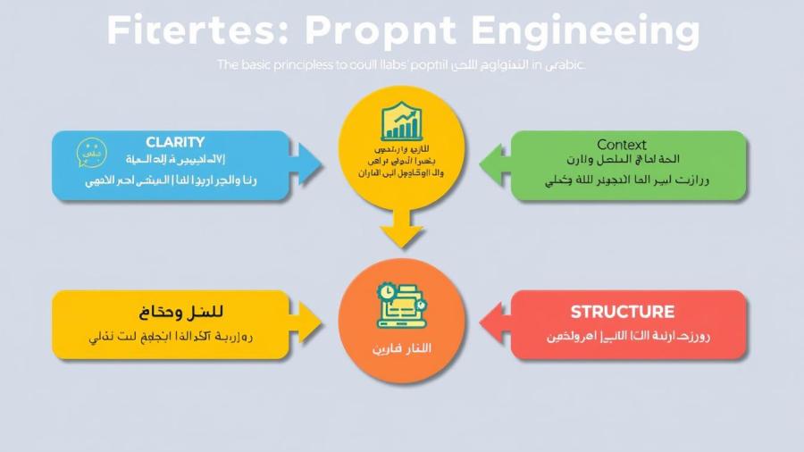 المبادئ الأساسية لهندسة الأوامر (Prompt Engineering) موضحة بشكل بصري