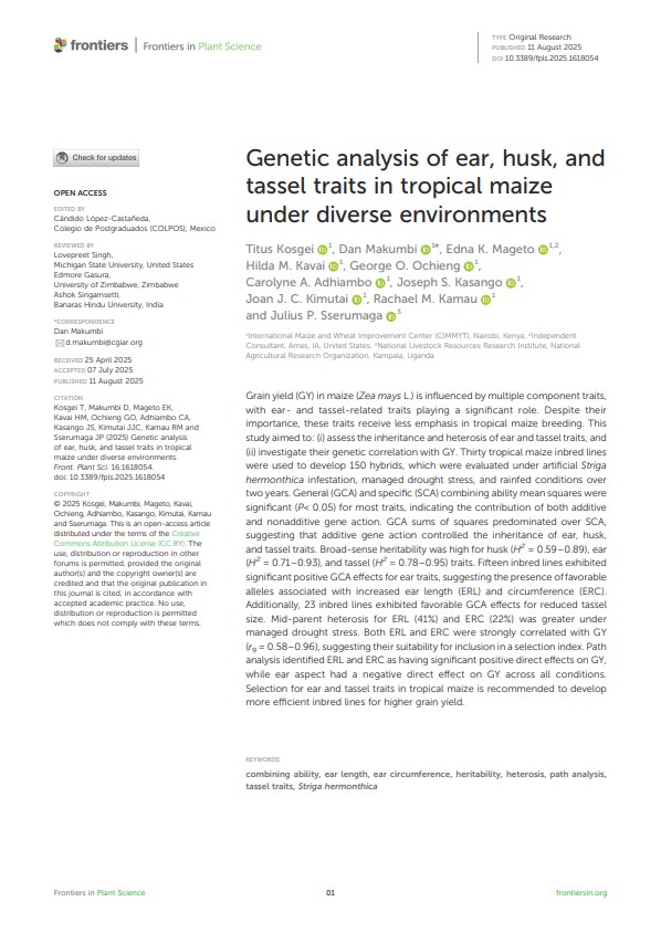 Genetic Analysis of Ear, Husk, and Tassel Traits in Tropical Maize (2026)
