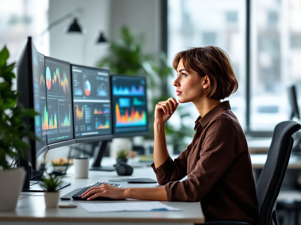 Professional analyzing data patterns at workstation